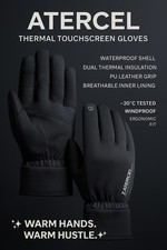 Atercel Winter Thermal Gloves Touchscreen Waterproof Anti-Slip Cycling Black