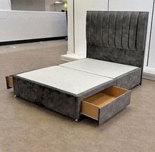 Highgrove 'Kudos' Double Bed Grey Velvet Standing Headboard + Base +2 Drawers