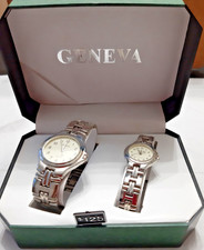 Geneva Men's & Women's Silver Tone Watch Bracelet Twin Set Boxed