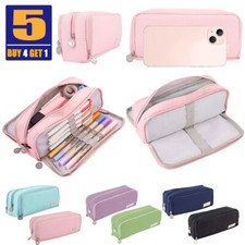 Pencil Case for Girls Boys Large Capacity 3 Compartment Pen Bag Zipper Pouch UK