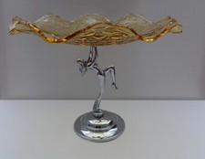ART-DECO LADY CHROME & AMBER GLASS TAZZA DISPLAY CAKE STAND