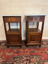 FABULOUS PAIR OF FRENCH ANTIQUE ART DECO MARBLE TOP BEDSIDE CABINETS CIRCA 1920