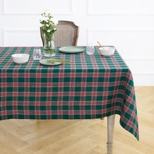 Solino Home Linen Tablecloth for Thanksgiving and Christmas, Green Tartan Plaid