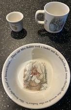 Peter Rabbit 3 Piece Breakfast Set. Cup Bowl & Eggcup Beatrix Potter. Wedgwood