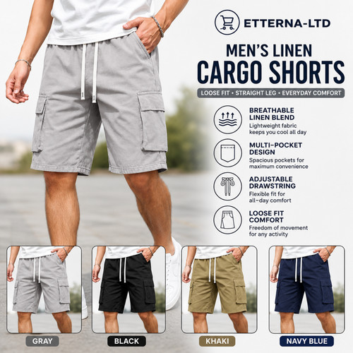 Men linen cargo shorts loose - men's,