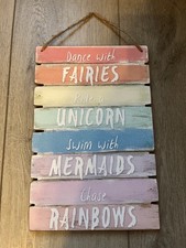 Wooden Wall Plaque Picture Quotes Home Decor Sign Fairies Unicorns Rainbows 