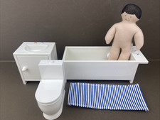IKEA Dolls House Bathroom Furniture Bundle X5 Toy Bath Basin Toilet Figure. VGC.