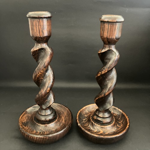 Pair vintage wooden barley - of,