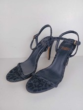 NEW Faith Womens Strappy High Heel Sandals UK 8 Black Grey Leopard Print Fabric