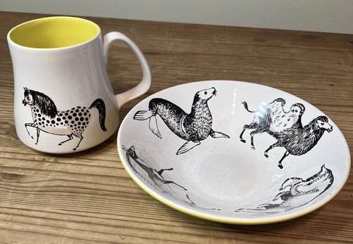 Vtg poole pottery mug - +, bowl