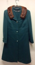1960s Cresta Forest Green Wool Dress And Matching Coat With Mink Collar UK 12-14