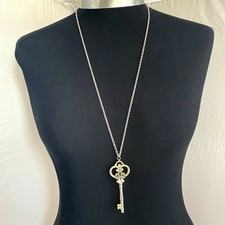 A Tibetan Silver Large Key Charm Pendant ( 85mm x 32mm ) 30" Long Chain Necklace