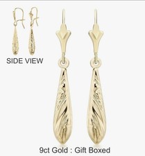 9ct Gold Drop Earrings 32 x 5mm Dangle 375 Yellow Gold Made in Italy Gift Boxed