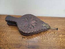 Early 19thC Rustic Carved Wood Bellows Oak & Brass Beautifully Worn