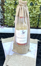 3 x NATURAL BURLAP/HESSIAN CLEAR WINDOW WINE BOTTLE GIFT BAGS H 35cm X W 15cm