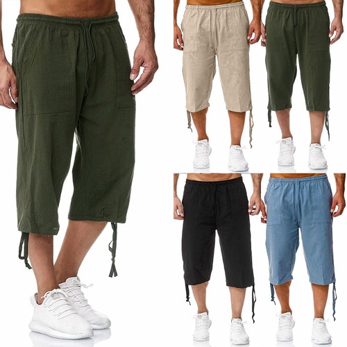 Mens cotton linen harem - linen, 3/4