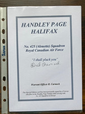 WW2 RAF W/O R Curnock 425 Sqn signed Handley Page Halifax bomber bookplate