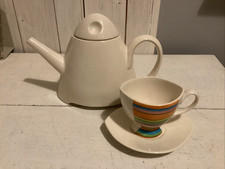 Contemporary Vintage Sofieb Off White Teapot With Cup & Saucer Designer Funky