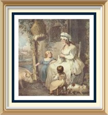 Original Antique George Morland Stipple Engraving Art Print THE FARMER'S DOOR