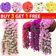 Vine Flower Artificial Violet Leaf Garland with Basket Hanging Home Garden Patio