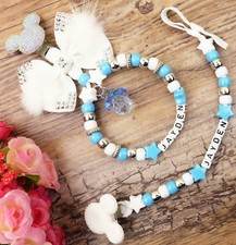 Set of two Personalised dummy clip  Pram charm blue for car seat pushchair bag