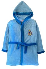 Fireman Sam Boys Bathrobe, Blue Hooded Dressing Gown, Soft Fleece Robe for Kids
