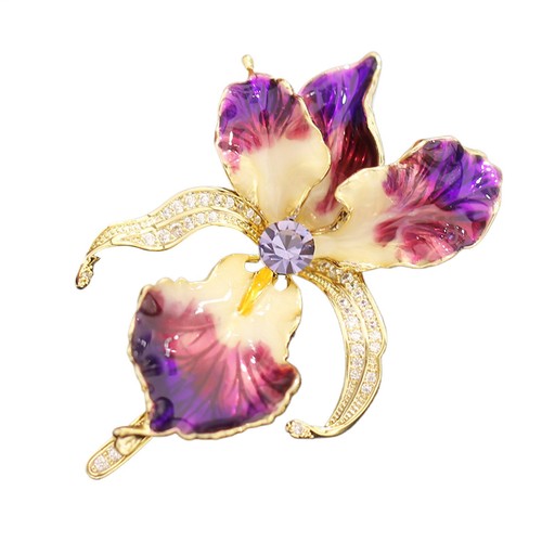 Purple orchid flower brooch - purple,