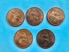 1947 PENNY - 5x ONE PENNY COINS - 1d BRONZE - KING GEORGE VI