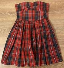 Jack Wills Sz 10 Red Tartan Pattern Lined Boned Bodice Strapless Dress
