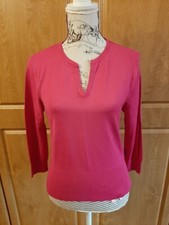 Cerise Eisenegger Klassiker 3/4 Sleeve Notch Neck Stretch Jumper Size Medium 