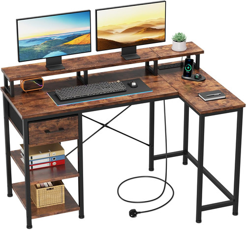 Shaped desk with power - l-shaped,