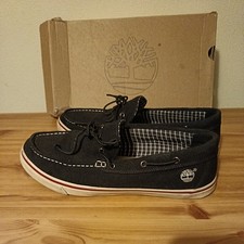 Mens Timberland Boat Shoes Size 11 Uk Black Canvas Lace Up Casual Deck