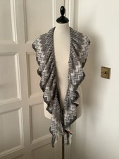 MISSONI MOHAIR BLEND GREY IVORY BROWN PINK CHEVRON RUFFLE KNIT SCARF SHAWL 