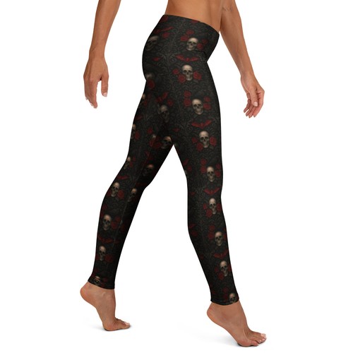 Skull bat rose gothic leggings - skull,