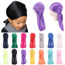 Kids Baby Breathable Bandana Hat Silky Durag Do Doo Du Rag Long Tail Headwrap