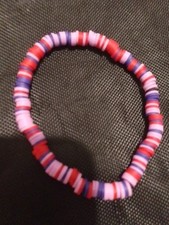 Purple, Dark Blue And Dark Red Clay Bead Bracelet