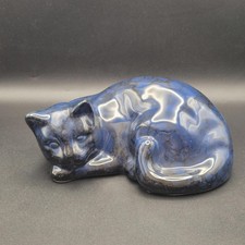 Vintage Blue Glaze Ceramic Cat