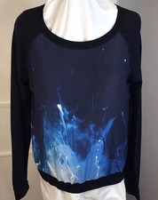 JIGSAW Silk Front Panel Blue Cotton Fine Knit Long Sleeve Jumper Size M