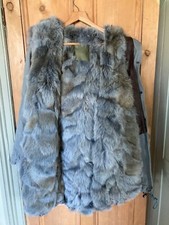 MR AND MRS ITALY GREY COYOTE FUR LINED PARKA COAT Size 10UK
