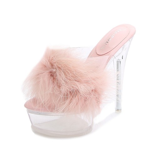 Women fluffy fur sandals - fluffy,