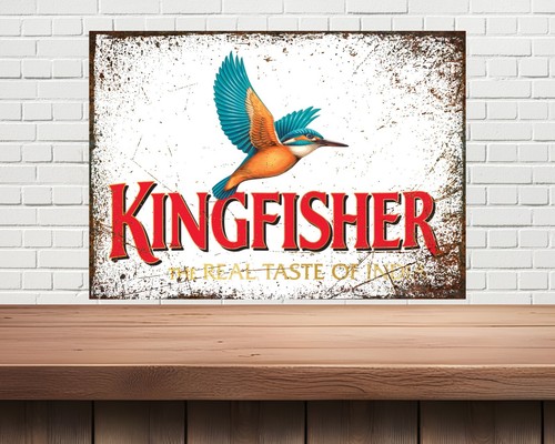 Kingfisher metal beer sign - metal,