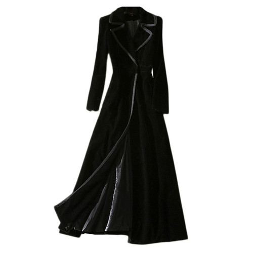 Womens black velvet overcoat - black,