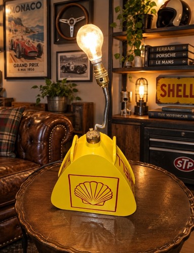 Vintage shell petrol can - can, lamp