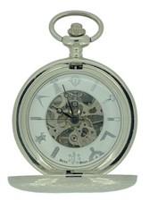 Double Half Hunter Masonic Silver Mechanical Skeleton Pocket Watch WESTIME 5103S