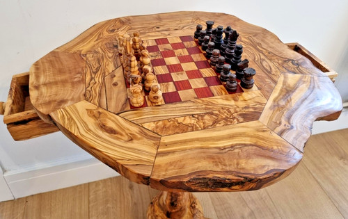 Olive wood chess board table - olive,