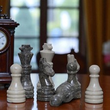 Handmade Chess Pieces Grey and