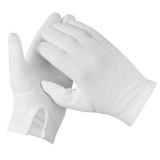 Pack 2 White Cotton Gloves Plain Light Weight & Soft Washable Reusable Material