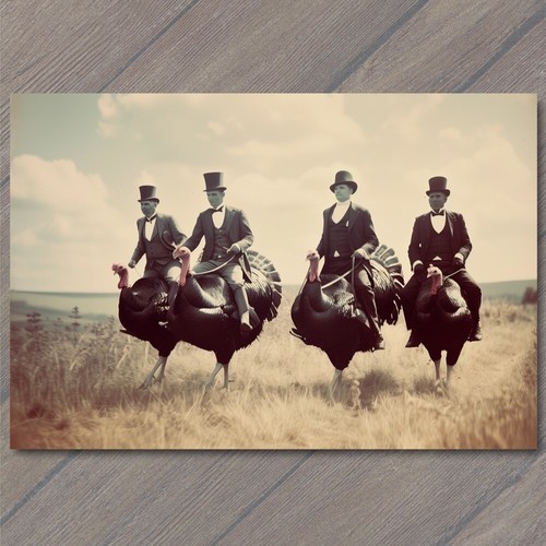 Art print turkey riding men - art,