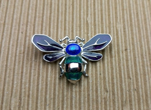 Silver tone blue green enamel - tone,