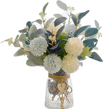 Artificial Flowers with Vase, Faux Flower Arrangement with Eucalyptus Leaves, Si